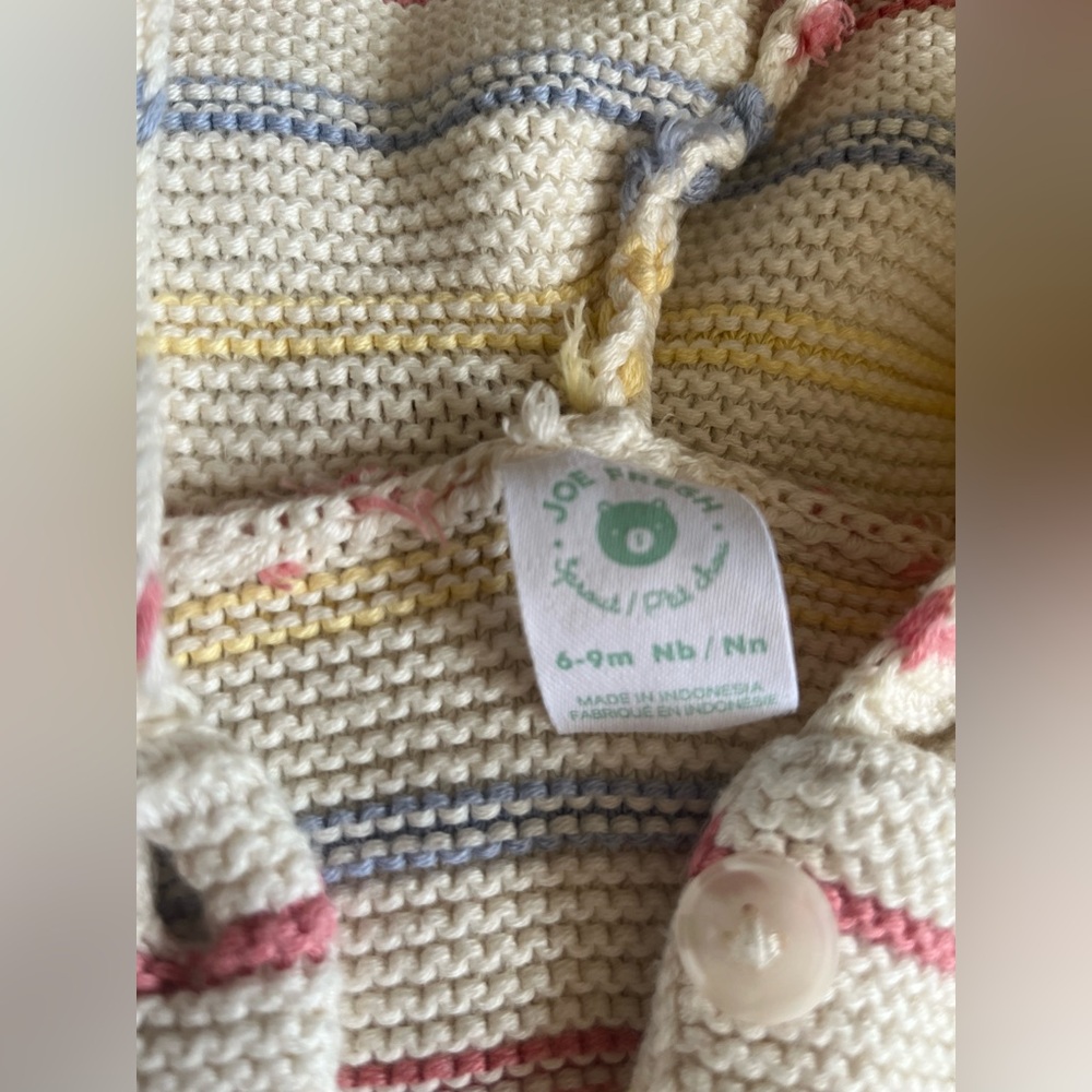 Lovely Organic Cotton Striped Pastel Hooded Baby Button Up Sweater - Picture 3 of 6